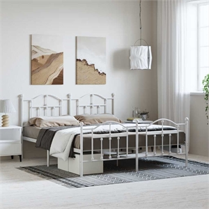 vidaXL Powder-Coated Steel Cal King/Double Bed Frame in White