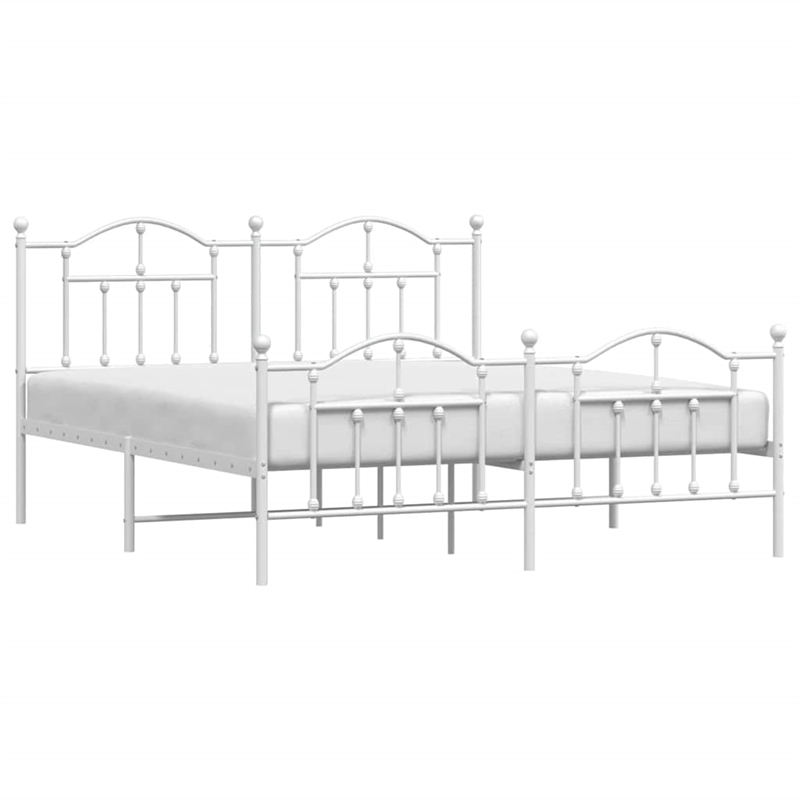 vidaXL Powder-Coated Steel Cal King/Double Bed Frame in White
