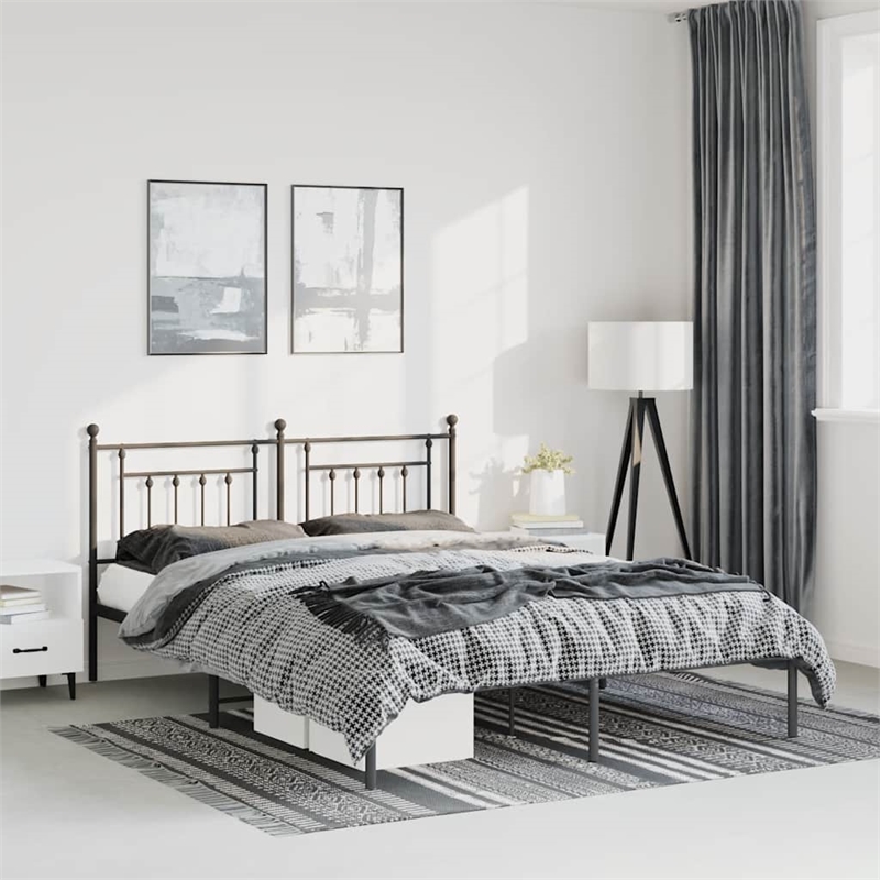 vidaXL 53.1 x 74.8 Powder-Coated Steel Bed Frame in Black