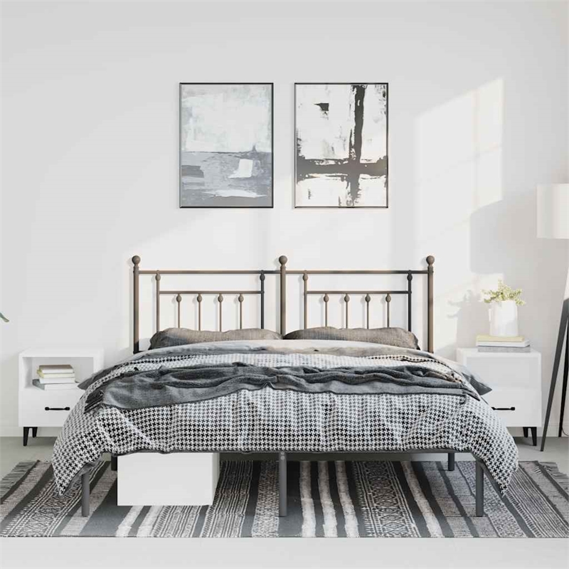 vidaXL 53.1 x 74.8 Powder-Coated Steel Bed Frame in Black