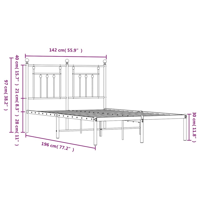 vidaXL 53.1 x 74.8 Powder-Coated Steel Bed Frame in Black