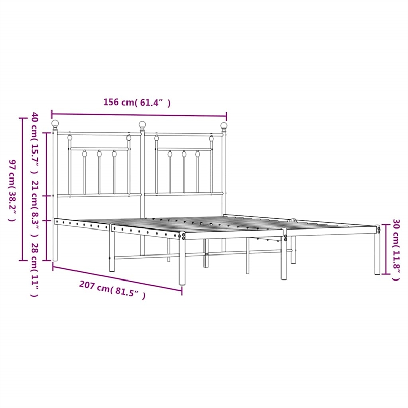 vidaXL Rectangular Powder-Coated Steel King Bed Frame in Black