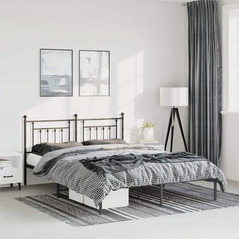 vidaXL Rectangular Powder-Coated Steel King Bed Frame in Black