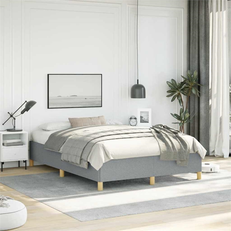 vidaXL Engineered Wood Faux Leather Full Bed Frame in Light Gray