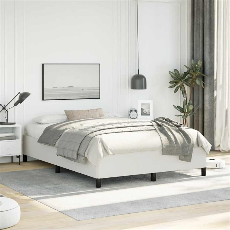 vidaXL Engineered Wood Faux Leather Full Bed Frame in White