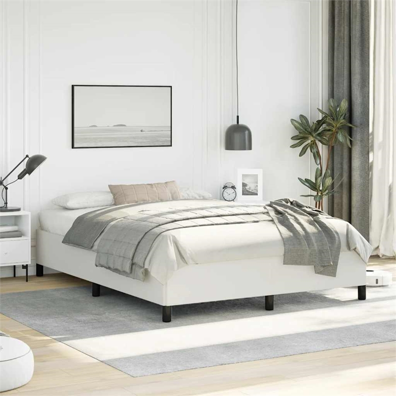 vidaXL Queen Faux Leather Engineered Wood Bed Frame in White