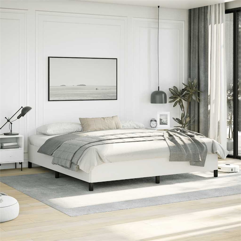 vidaXL King Faux Leather Engineered Wood Bed Frame in White