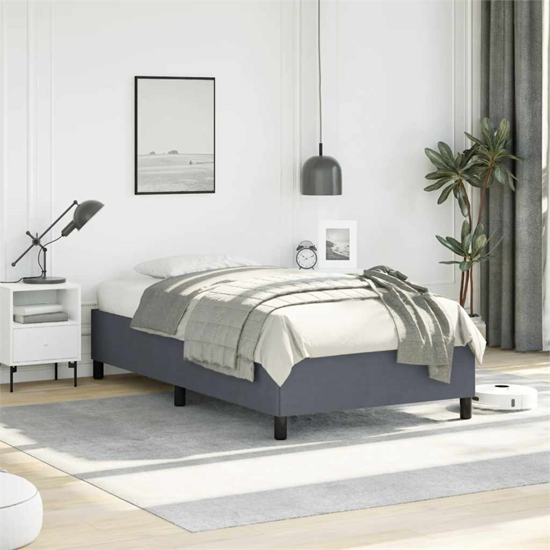 vidaXL Engineered Wood Velvet Twin Bed Frame in Dark Gray
