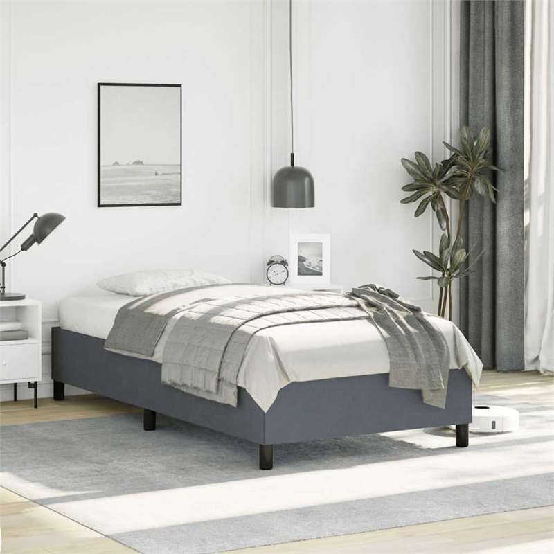 vidaXL Engineered Wood Velvet Twin Bed Frame in Dark Gray