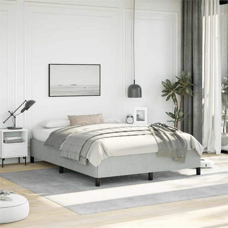 vidaXL Engineered Wood Faux Leather Full Bed Frame in Light Gray
