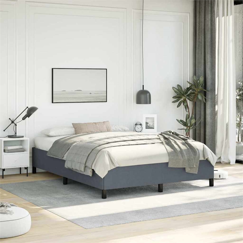 vidaXL Velvet Full Bed Frame in Dark Gray Fabric