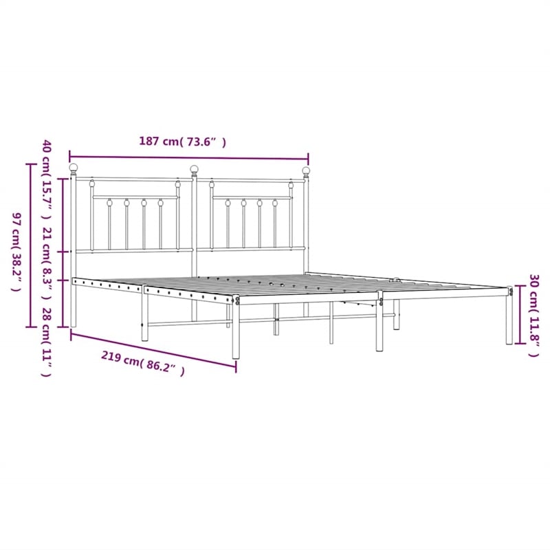 vidaXL Rectangular Powder-Coated Steel Full Bed Frame in Black