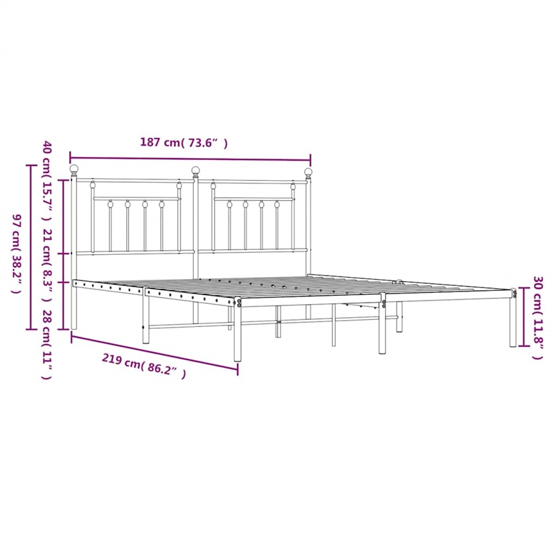 vidaXL Rectangular Powder-Coated Steel Full Bed Frame in Black