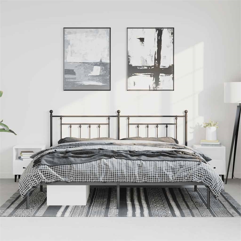 vidaXL Powder-Coated Steel King/Double Bed Frame in Black