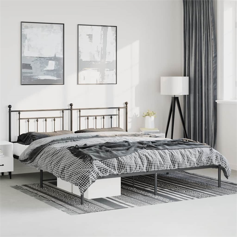 vidaXL Powder-Coated Steel King/Double Bed Frame in Black