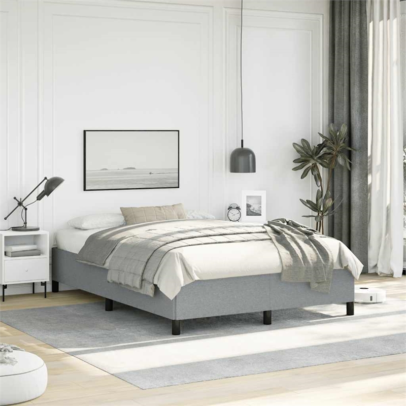 vidaXL Engineered Wood Faux Leather Full Bed Frame in Light Gray