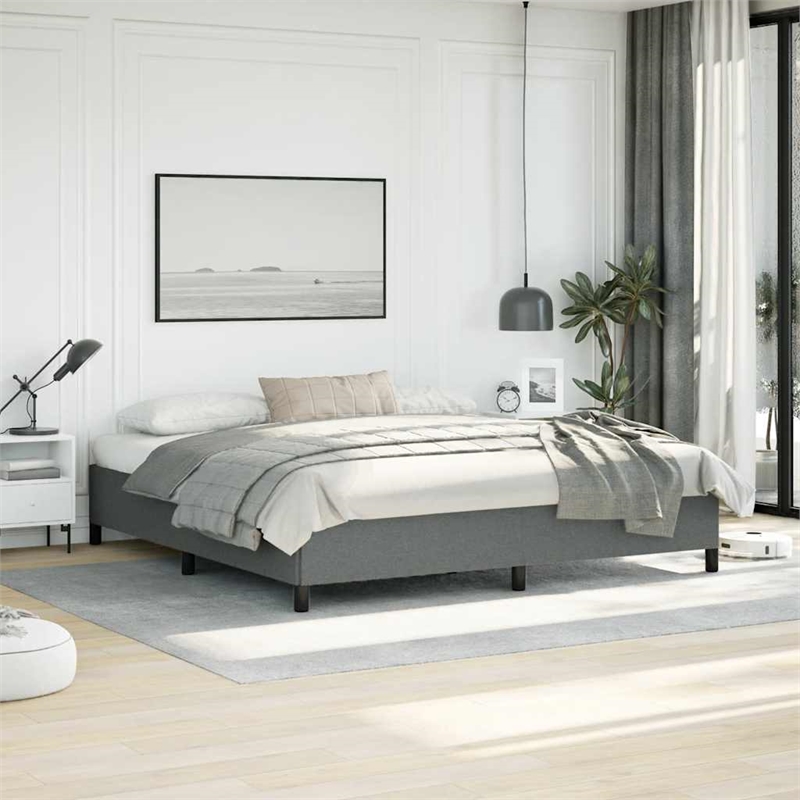 vidaXL Engineered Wood King Bed Frame in Dark Gray Fabric