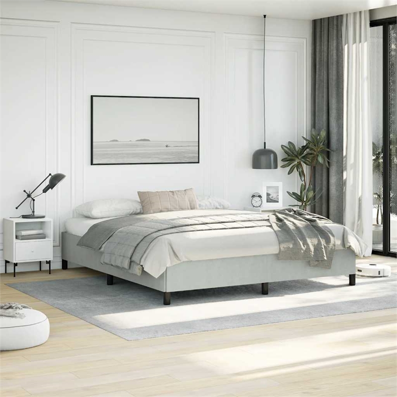 vidaXL Velvet California King Bed Frame in Light Grey