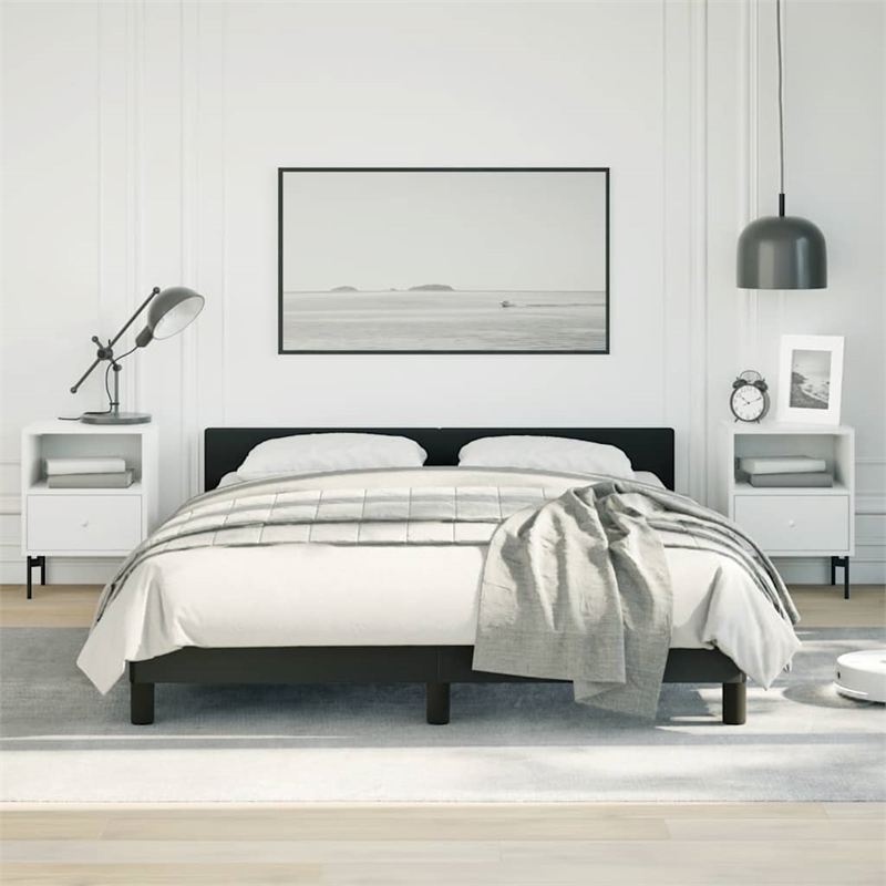 vidaXL Engineered Wood Faux Leather Queen Bed Frame in Black