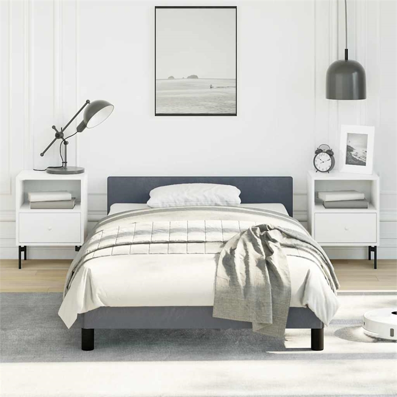 vidaXL Engineered Wood Twin Bed Frame with Headboard in Dark Gray