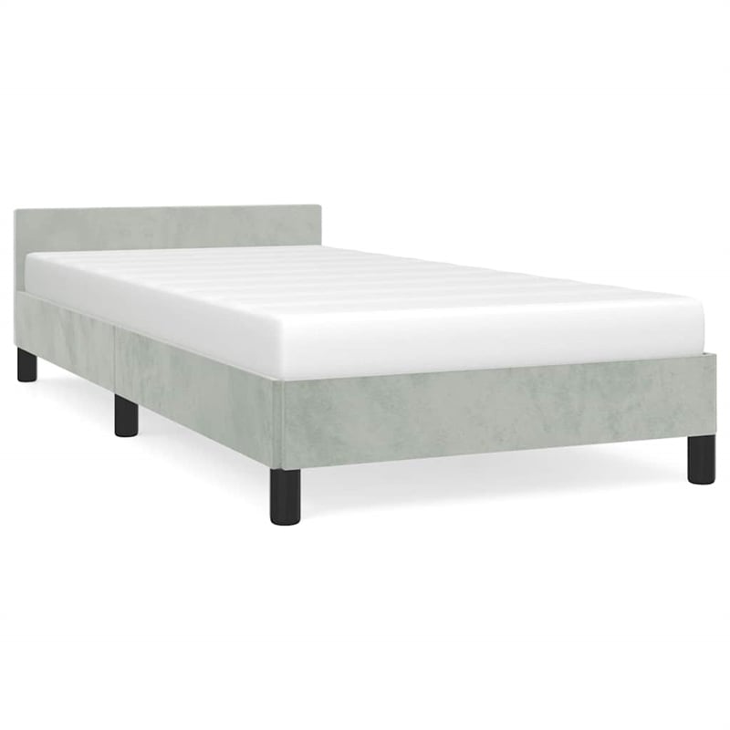 vidaXL Twin XL Engineered Wood Bed Frame with Headboard in Light Grey