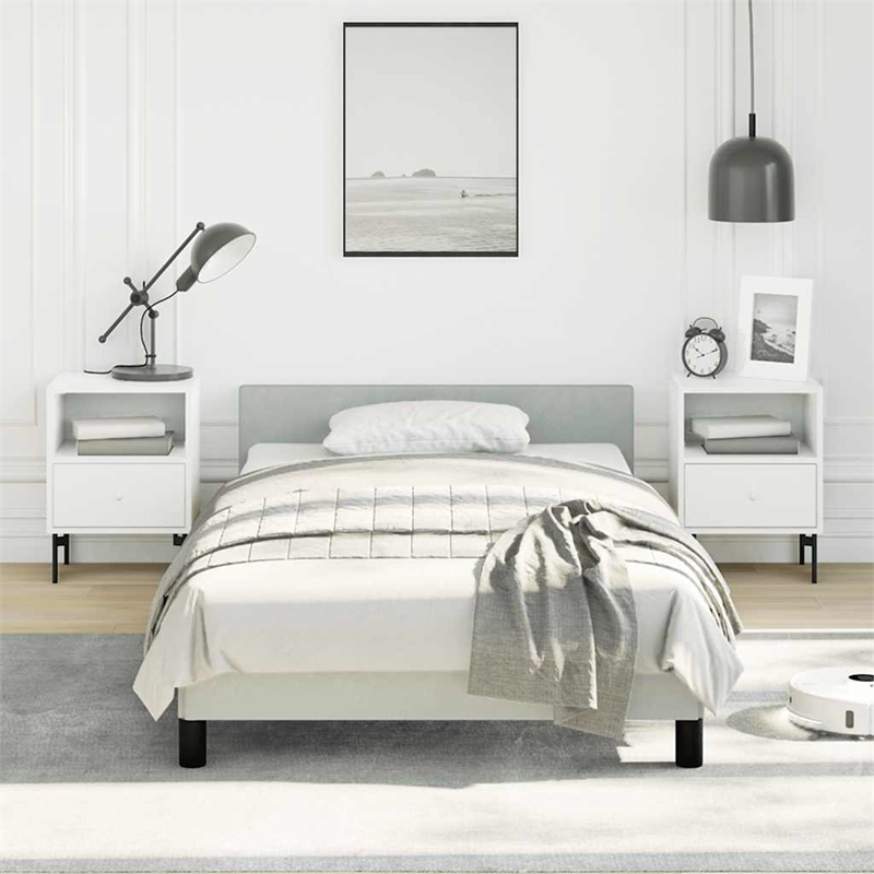 vidaXL Twin XL Engineered Wood Bed Frame with Headboard in Light Grey