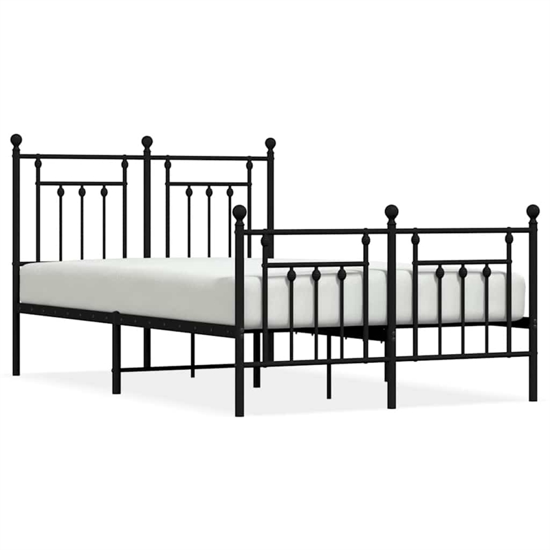 vidaXL Rectangular Powder-Coated Steel Full Bed Frame in Black