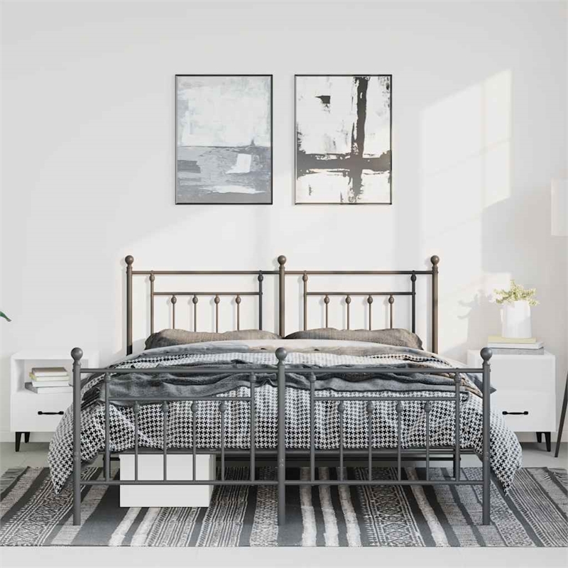 vidaXL Rectangular Powder-Coated Steel Full Bed Frame in Black