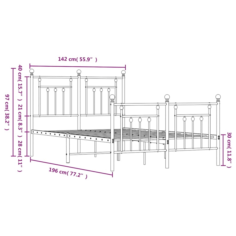 vidaXL Rectangular Powder-Coated Steel Full Bed Frame in Black