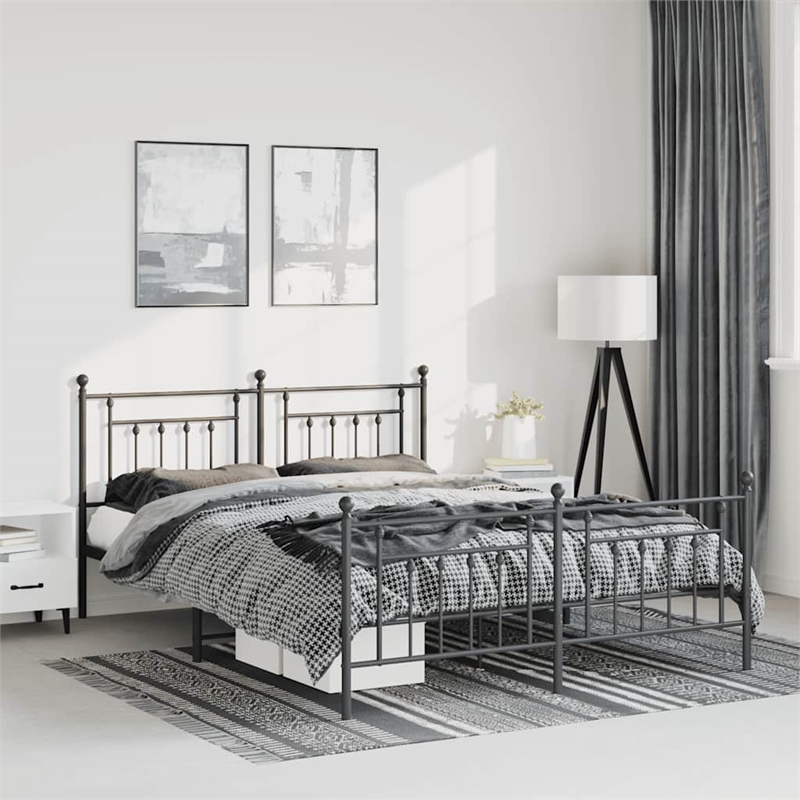 vidaXL Rectangular Powder-Coated Steel Full Bed Frame in Black