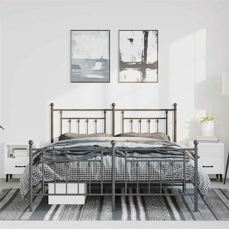 vidaXL Powder-Coated Steel King Bed Frame in Black
