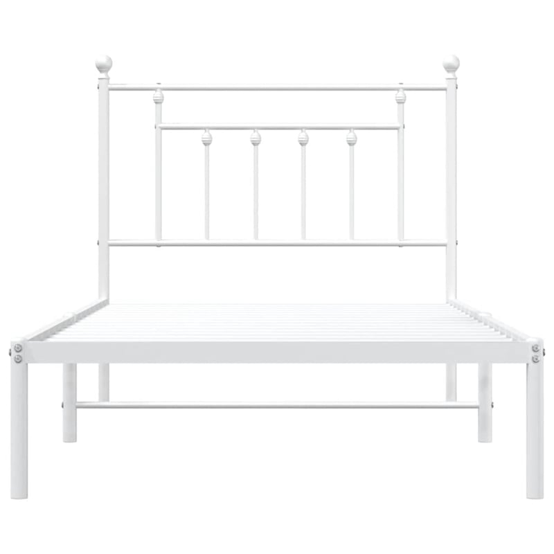 vidaXL Rectangular Powder-Coated Steel Twin Bed Frame in White