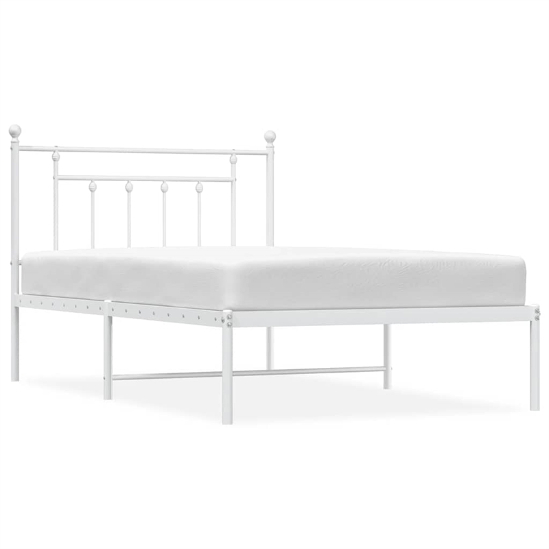 vidaXL Powder-Coated Steel Single Bed Frame in White
