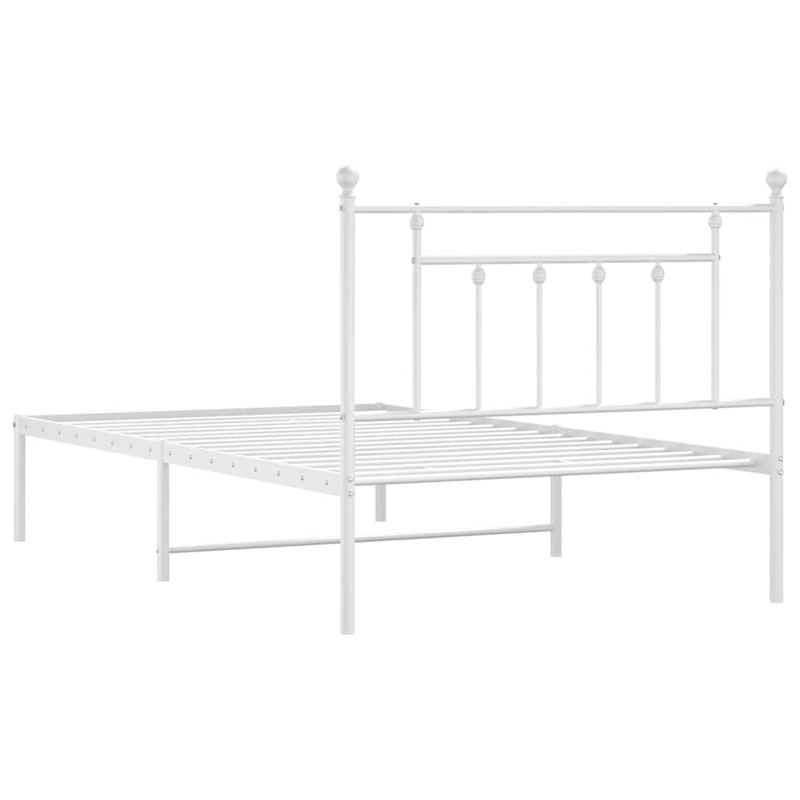 vidaXL Powder-Coated Steel Single Bed Frame in White
