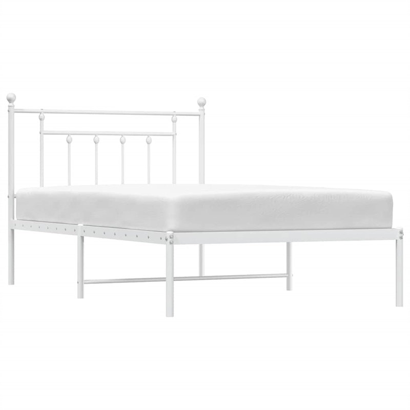 vidaXL Powder-Coated Steel Single Bed Frame in White
