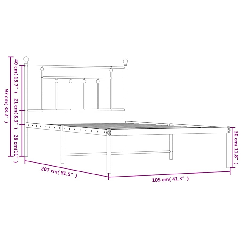 vidaXL Powder-Coated Steel Single Bed Frame in White