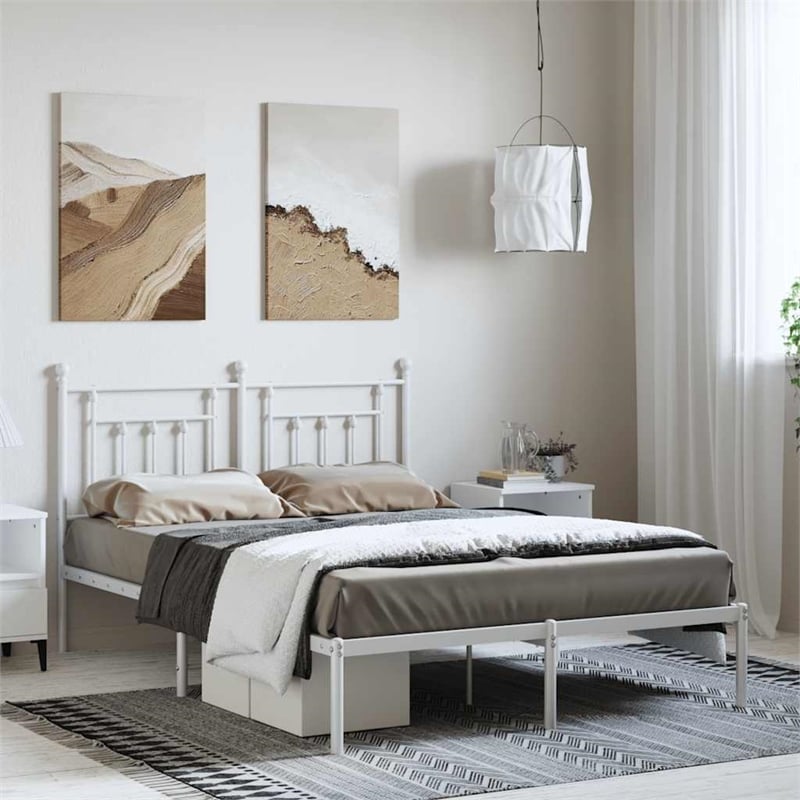 vidaXL Powder-Coated Steel King Size Bed Frame in White