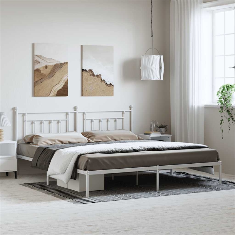 vidaXL 76 x 80 Powder-Coated Steel Bed Frame in White