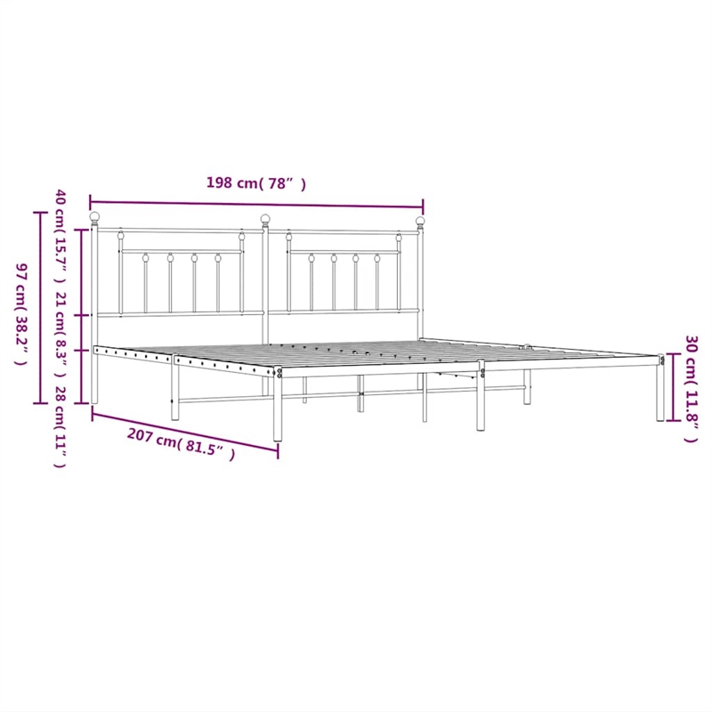 vidaXL 76 x 80 Powder-Coated Steel Bed Frame in White