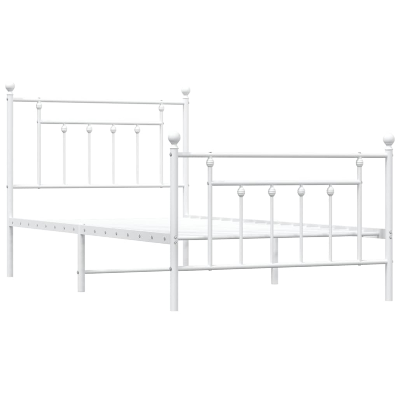 vidaXL Powder-Coated Steel Single Bed Frame in White