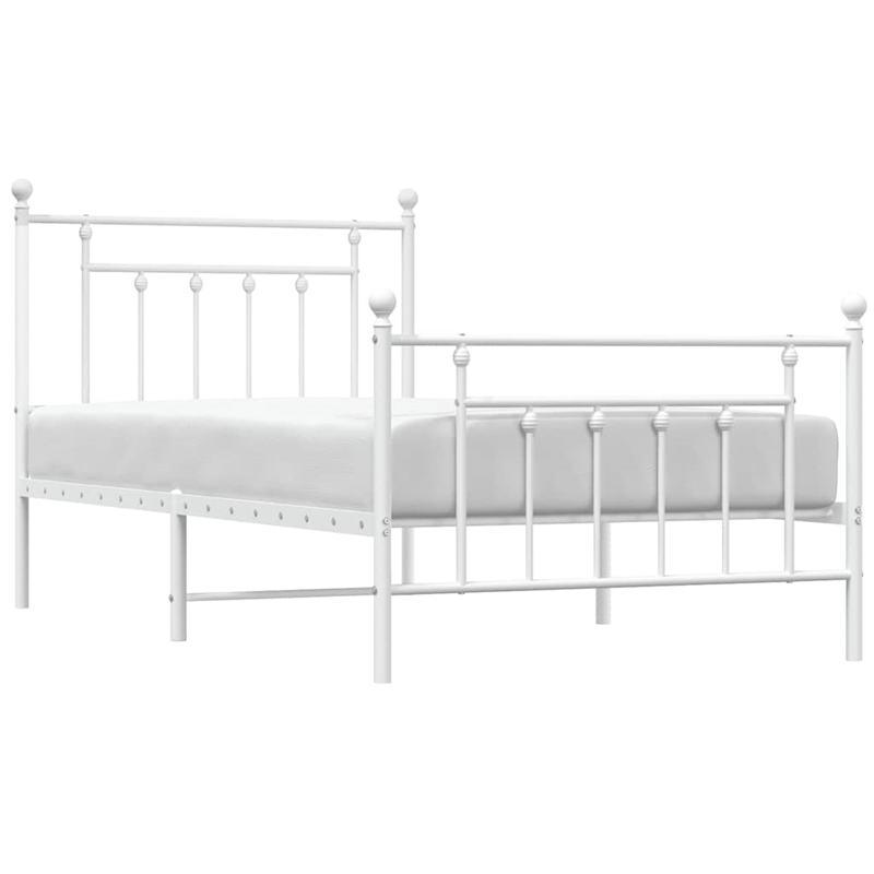 vidaXL Powder-Coated Steel Single Bed Frame in White