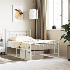 vidaXL Rectangular Powder-Coated Steel Twin Bed Frame in White