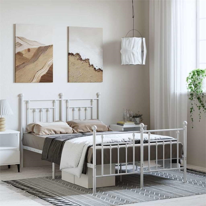 vidaXL Powder-Coated Steel Full/Double Metal Bed Frame in White