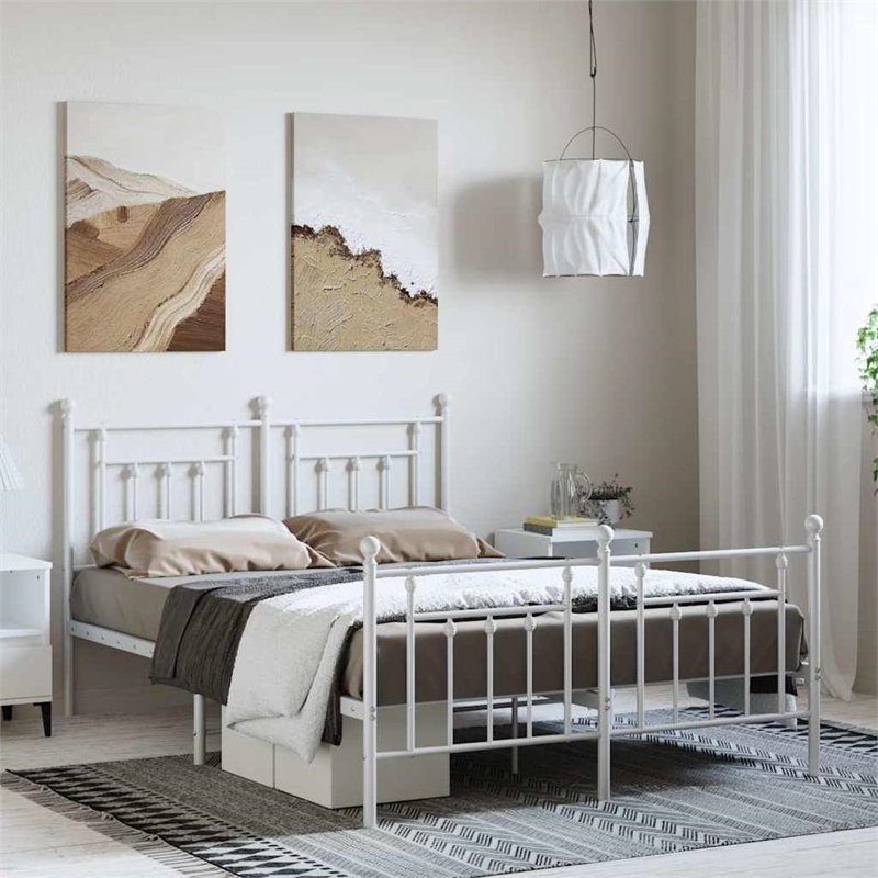 vidaXL Powder-Coated Steel King Size Bed Frame in White