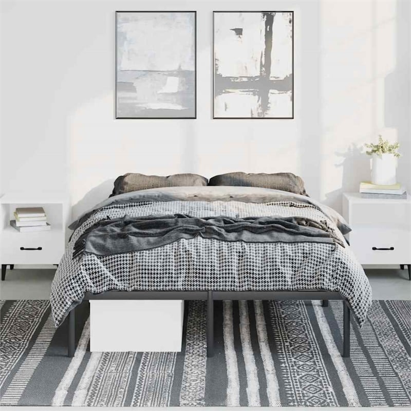 vidaXL Rectangular Powder-Coated Steel Full Bed Frame in Black