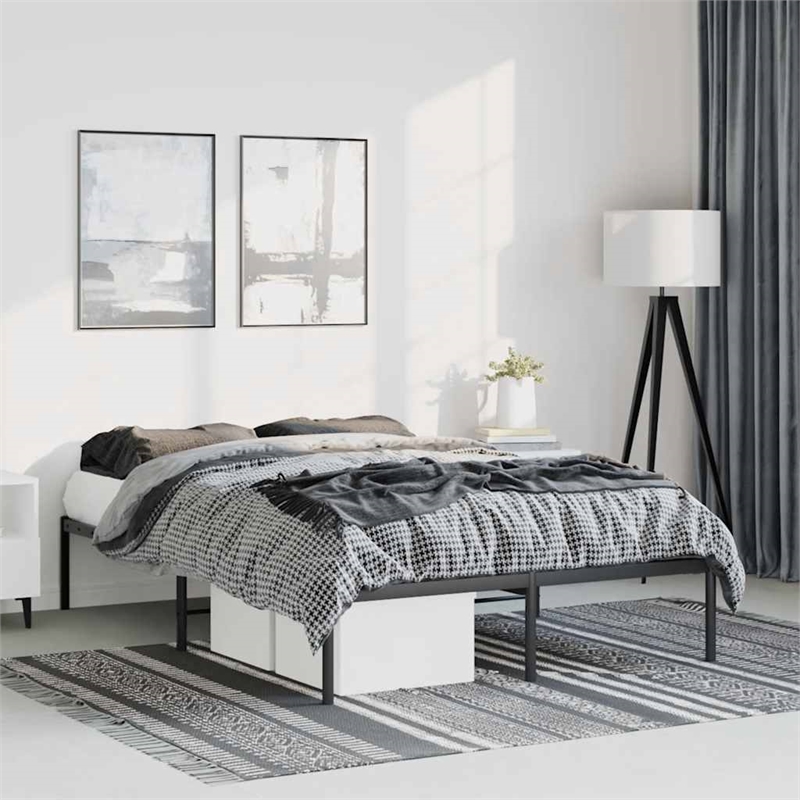 vidaXL Rectangular Powder-Coated Steel Full Bed Frame in Black