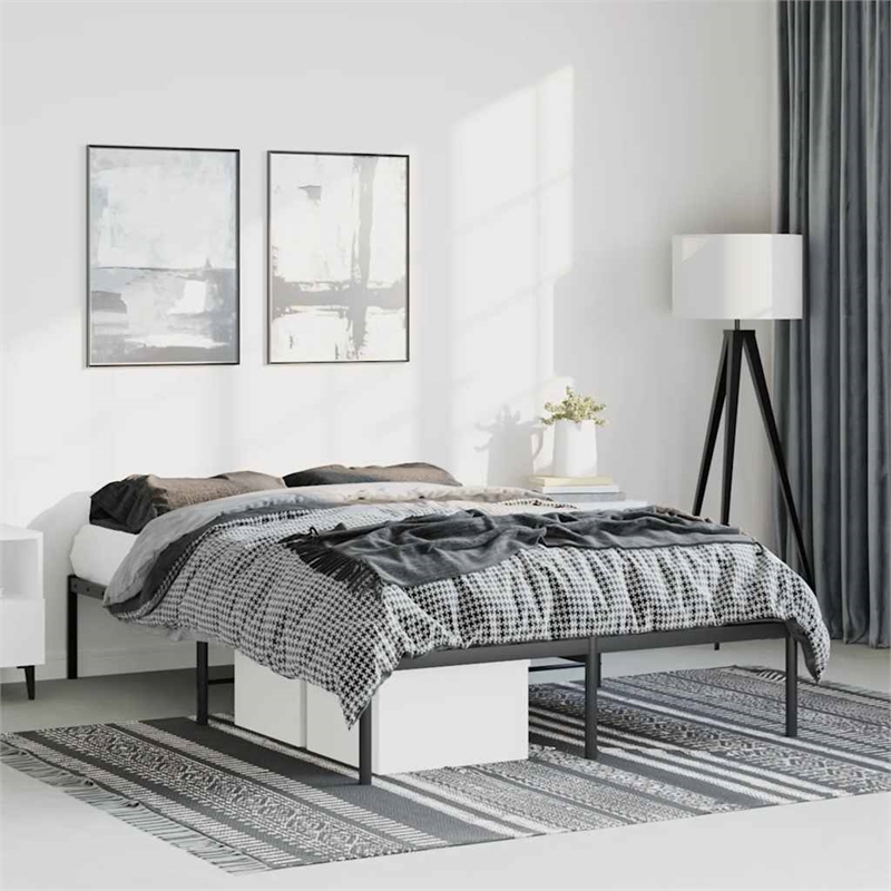 vidaXL Rectangular Powder-Coated Steel Full Bed Frame in Black