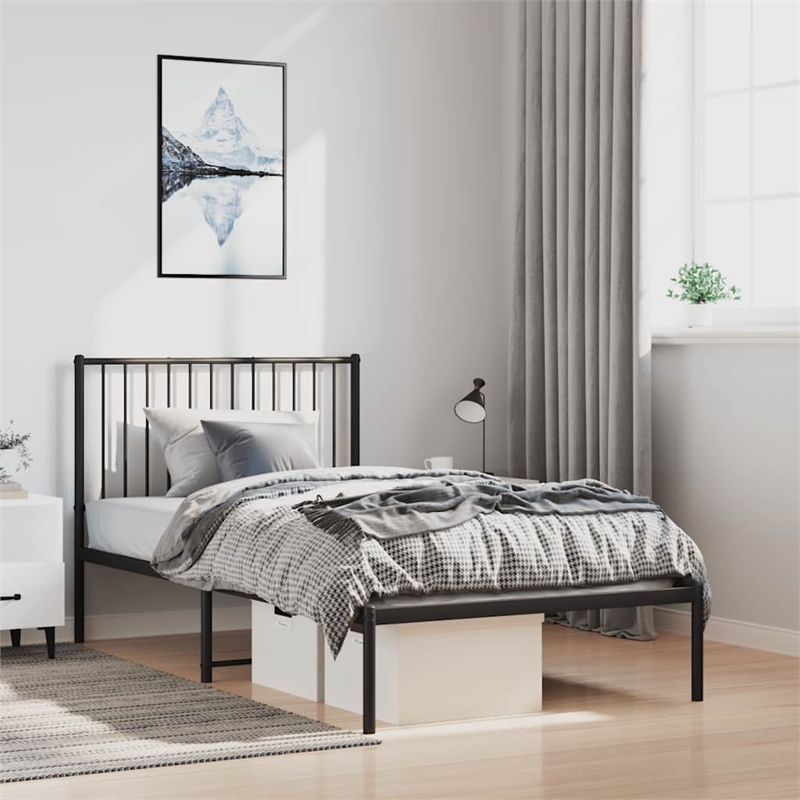 vidaXL Powder-Coated Steel Twin Bed Frame in Black
