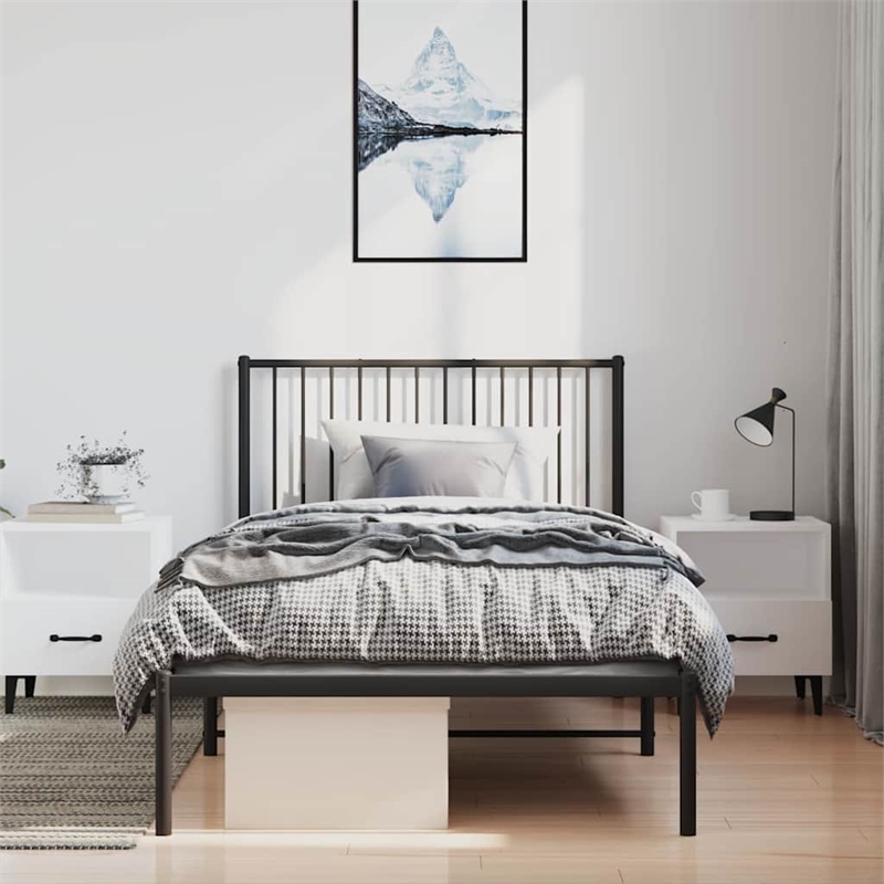vidaXL Powder-Coated Steel Twin Bed Frame in Black
