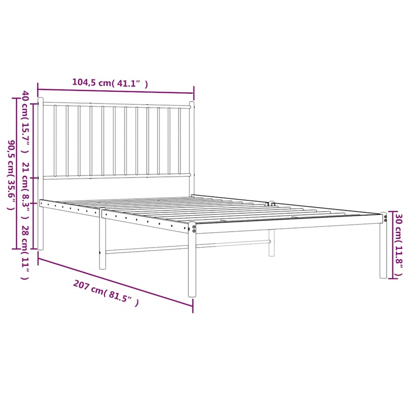 vidaXL Rectangular 39.4 x 78.7 Steel Bed Frame in Black